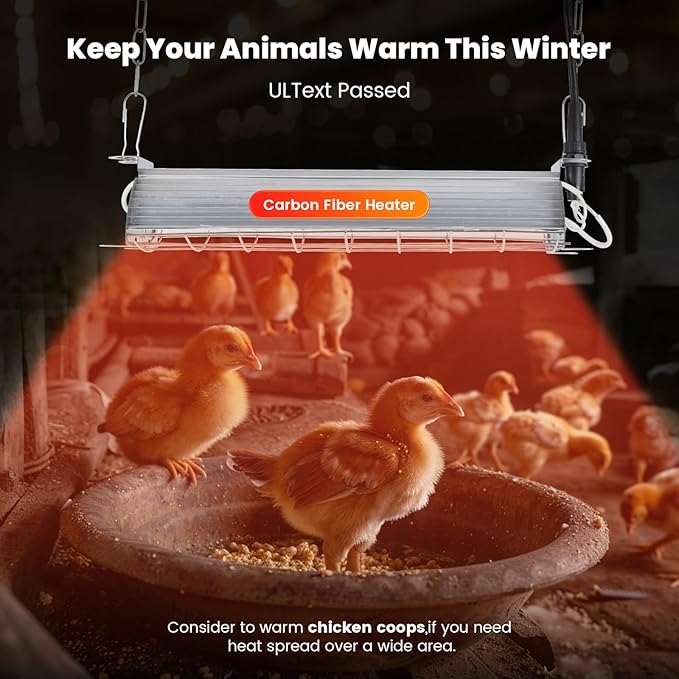 Large 400W Heat Lamp for 60 Chicks, Chicken Coop Heater with Carbon Fiber Bulb Chicks Brooder Plates, Adjust 2 Mode Temp&Hanging Height for Pet House Livestock Greenhouse 14x5.5x3IN