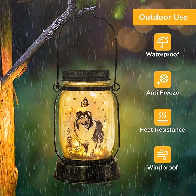 Sheltie Gifts for Women/Men Sheltie Solar Lanterns Dog Mom Birthday Dog Lovers Lantern Pet Loss Pet Memorial Lights Solar Garden Decoration for Yard, Patio,Backyard,Porch Torches