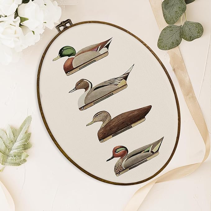 dvhdajed Vintage Mallard Duck Oval Wall Art Decor,Mallard Duck Framed Canvas Art,Retro Cottagecore Ducks Decorations,Retro Ducks Hunting Oval Wall Hanging Decor for Nursery Bedroom,8.7x11.3 Inch
