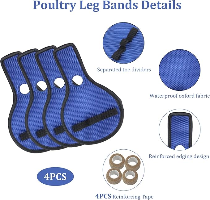 4 Pack Chicken Leg Splint with Toe Separator, Chicken Shoes for Injured Feet, Curled Toes Duck Chicken Leg Splint Poultry Leg Brace, for Chickens and Ducks and Other Poultry