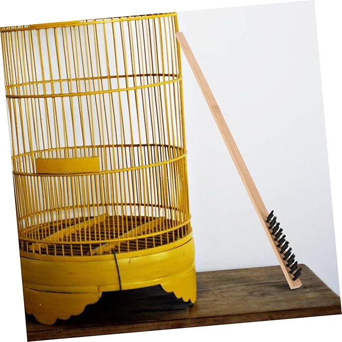 2pcs Wooden Stainless Steel Bird Cage Cleaner Brush Set Ergonomic Long Handle Poop Removal Tool for Animal Cages Efficient Droppings Scraper and Cleaning Brush