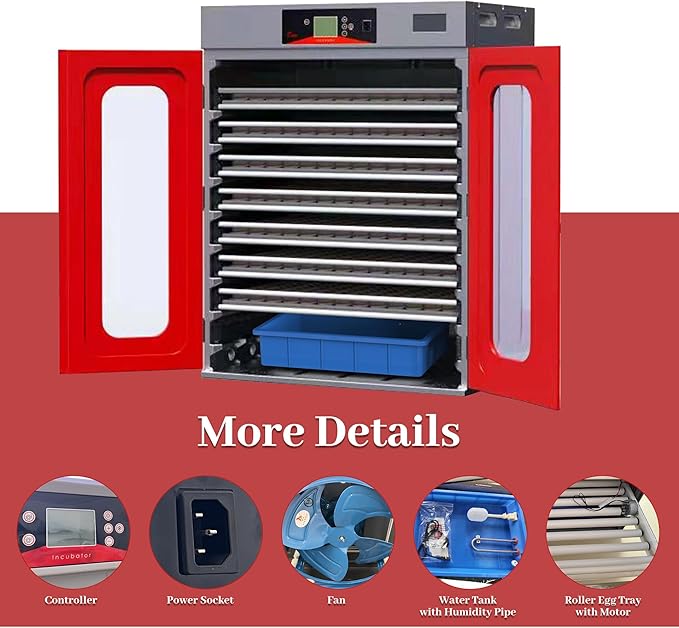 1000 Eggs Incubator Cabinet with Automatic Turning&Digital Temperature Control, Large Commercial Poultry Hatcher Cabinet for Chicken, Duck, Goose, Quail Eggs