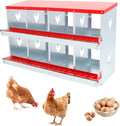 Confote Two-Tier Chicken Nesting Box, 8 Compartment Egg Laying Box, Galvanized Steel Laying Boxes with Lid Cover