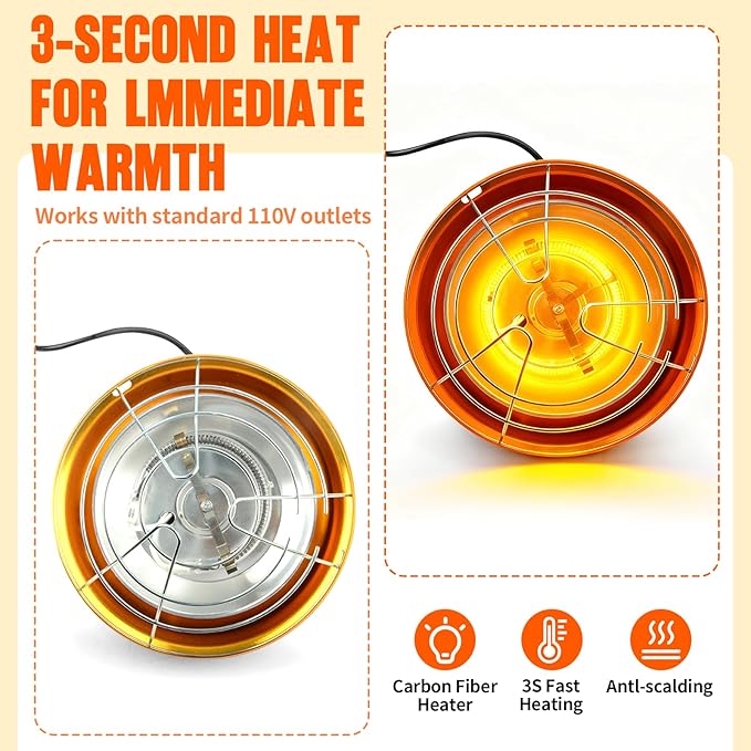 300W Heat Lamp for Chicken Coop - Waterproof Chicken Coop Heater for Indoor & Outdoor Used - Suitable for Chicken, Duck, Rabbit and Pet