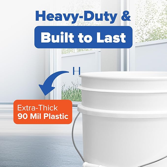 ePackageSupply White 5-Gallon Bucket with Lid | Made in USA | Food Grade | Heavy-Duty Extra Durable Plastic Bucket | Multi-Use Food Grade Buckets with Lids | Easy Stack and Store | BPA Free | 12 Pack