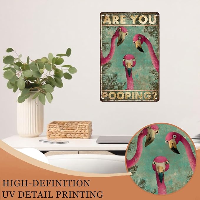 Funny Flamingo Bathroom Sign Are You Pooping Vintage Tropical Wall Art for Bathroom Decor Retro Home Poster 8X12Inch