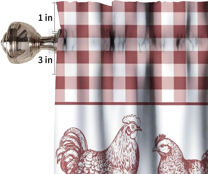 Rooster Valance Curtains Rustic Farmhouse Animals Retro Red White Buffalo Plaid Rod Pocket Curtain Valance for Kitchen Bedroom Living Room Decor 1 Panel W54xL18 Inch