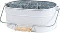 Lightnpro Galvanized Metal Utensil Caddy with Wooden Handle - Rustic Farmhouse Silverware Organizer for Parties & Kitchen Countertop - Chalk White Decor & Storage