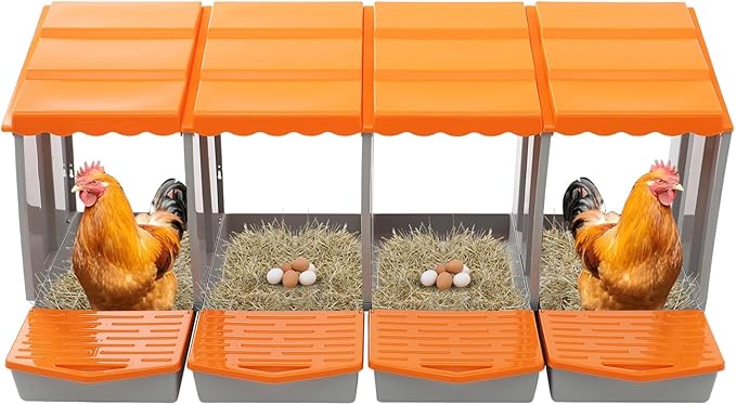 Chicken Nesting Boxes 4 Compartment PP Nesting Box with Inclined Nesting Boxes & Vented Holes Wall Mount Chicken Laying Boxes for Chicken Coop (Orange)