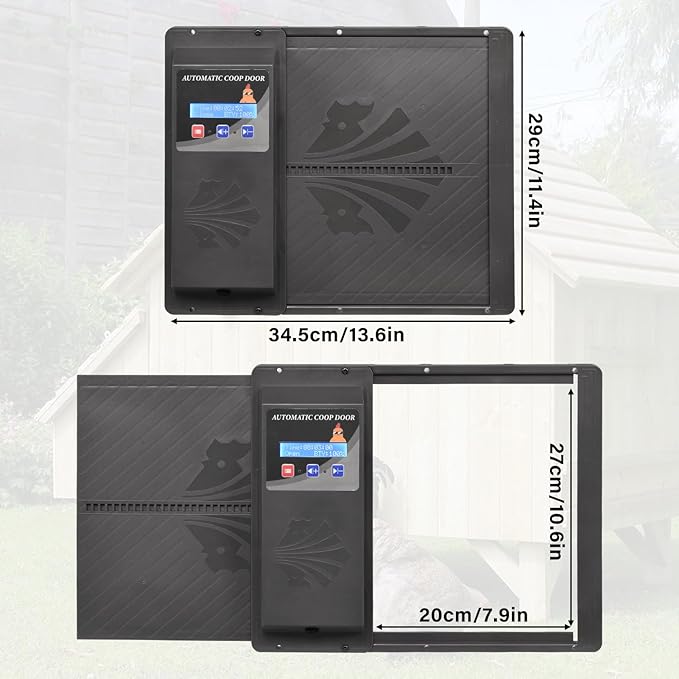 Programmable Chicken Automatic Door with Timer and LCD Display Double Power Supply(USB Charging/Battery Holder) Chicken Coop Door Anti-Pinch Protection for Poultry Black