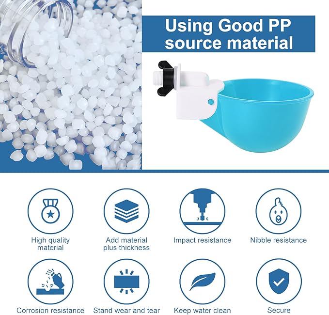 Chicken Waterer Cups (16 Pack/Light Blue) - DIY Automatic Large Chicken Water Feeder for Ducks Quail and Various Poultry Dispenser with Matching Drill, Double Rubber Ring, Not Leaking Wate