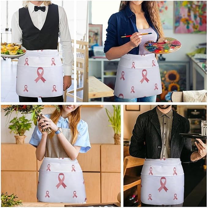 Server Waist Aprons Waitress Unisex Chef Works Half Apron with 3 Pockets