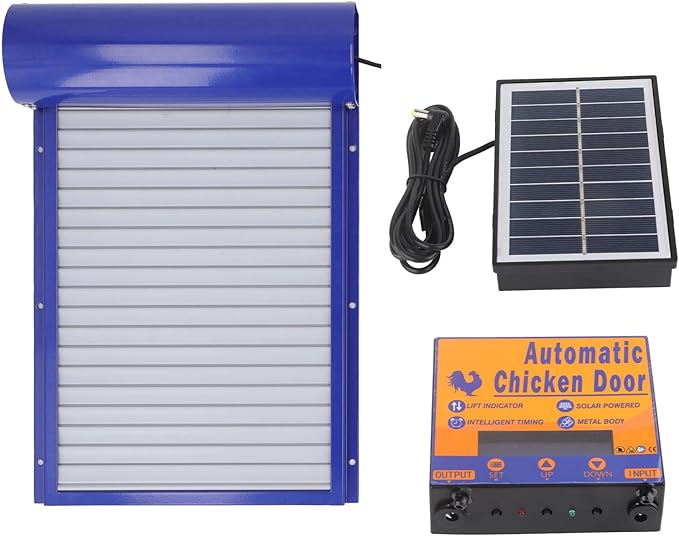 Automatic Chicken Coop Door Solar Powered Programmable Timer Control Aluminum Chicken Door for Poultry Safety Iron Sheet Metal Plastic 37x24.7cm
