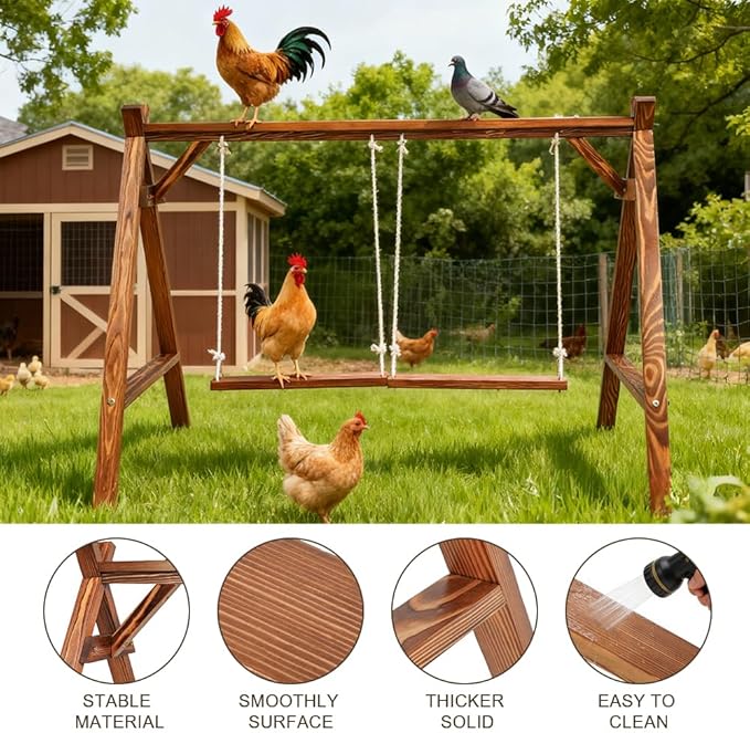 Chicken Roosting Bars for Hens with 2 Swings, 50IN Chickens Perch for Pet's Healthy and Play, Chicken Coop Accessories for 7-9 Chickens, Easy to Install and Clean (Walnut 2)