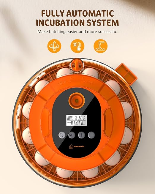 18 Egg Incubator with Automatic Turning & Humidity Control, Fully Automatic Incubators with 2 Trays, Egg Candler, for Hatching Chicken, Duck, Goose, Quail, Pigeon, Turkey, Home, Classroom, Farm Use
