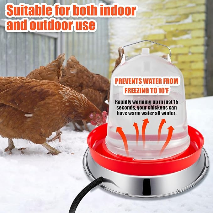 6 Pcs All-in-One Chick Brooder Kit with 48W Chicken Water Heated for Winter Chick Feeder and Waterer Set Poultry Waterer Heated Base Chicken Duck Goose