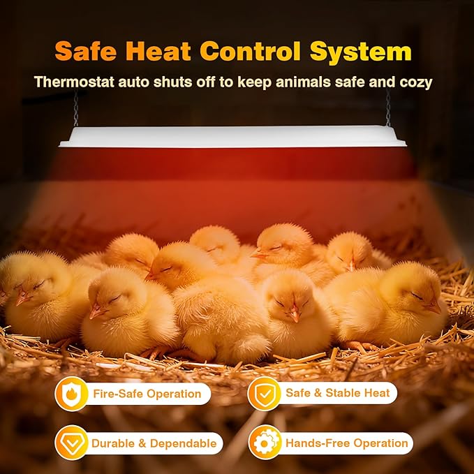 40"x11" Large Overhead Infrared Heater, 150W Chick Brooder Lamp for 50-75 Chicks, Safe and Energy Efficient Adjustable Hanging Heat Lamp with Uniform Heat for Chicken Coops, Pigs, Indoor & Outdoor