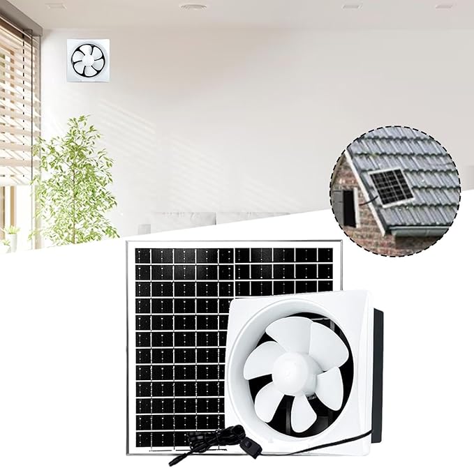 Solar Powered Fan Kit, Easy to Use Effective Solar Exhaust Fan, Wall Mount Ventilation for Outside Chicken Coop, 10inch Fan 20W Solar