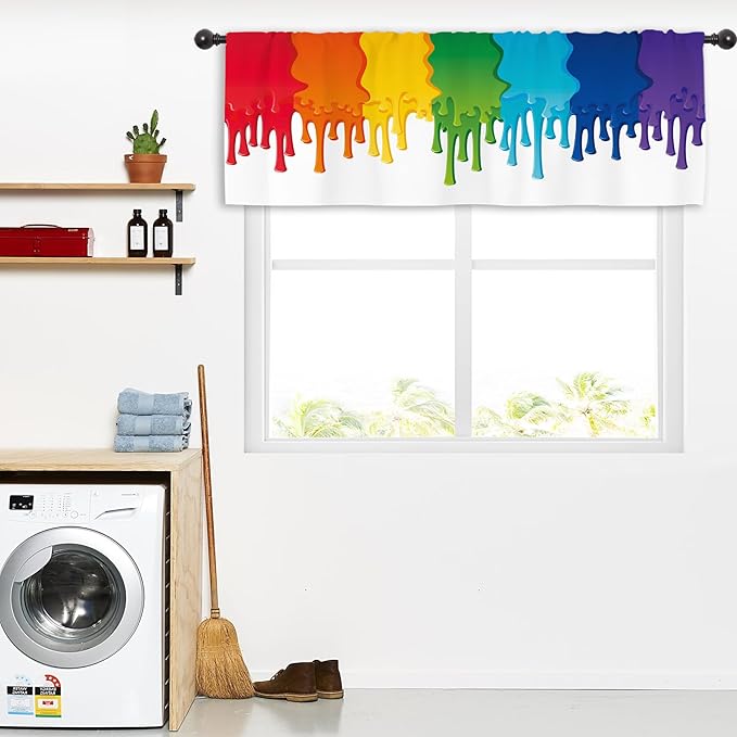 Miyotaa Colorful Rainbow Graffiti Kitchen Curtain Valance 54W x 18H Rod Pocket Splash Oil Painting Art Window Treatment for Living Room Bedroom Bathroom