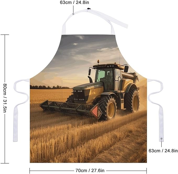 Farm Tractor Harvest Apron with Pockets Water And Oil Resistant Kitchen Aprons Professional Adjustable Bib Apron for Women Men