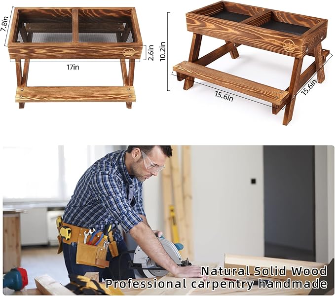 Chicken Table No Waste, Chicken Picnic Feeder Handmade Carbonized Wooden, Large DIY Chicken Feeder Kit, Wild Bird, Duck & Squirrel Feeders, Mesh Bottom Keep Food Fresh and Dry Easy to Clean and Fill