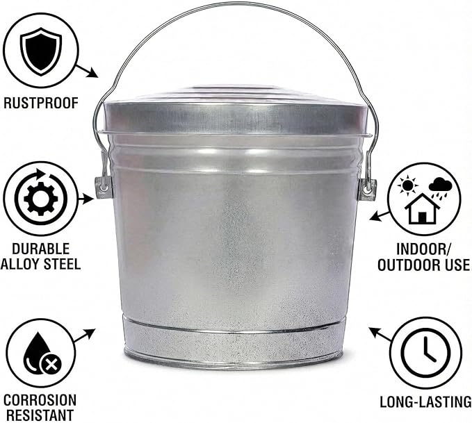 6-Gallon,Galvanized Steel Locking Lid Storage Can-Rustproof Dry
