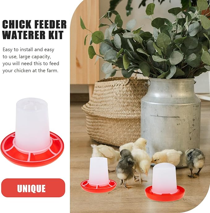 Chicken Feeder and Waterer Set Ducklings Quail Feeders Poultry Baby Chick Plastic Drinker and Waterer Kit for Farm and Brooder Use 4" X 3.5"