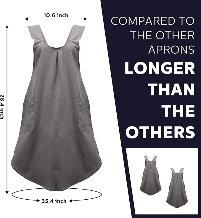 JaGely 2 Pack Japanese Linen Cross Back Kitchen Cooking Aprons for Women Men with 2 Pockets Cute Gardening Dress