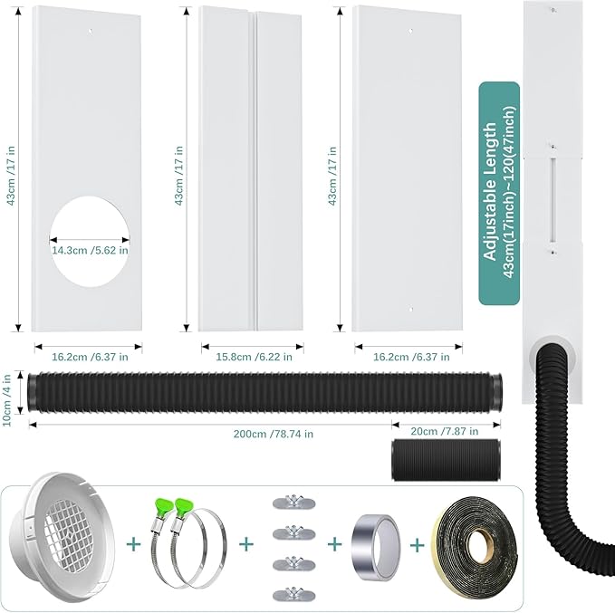 Phopich Dryer Vent Window Kit, 4 inch Adjustable Window Vent Kit with 6.6 Feet Aluminum Foil Hose for Exhaust Ventilation(Adjustable Up to 47 inches)