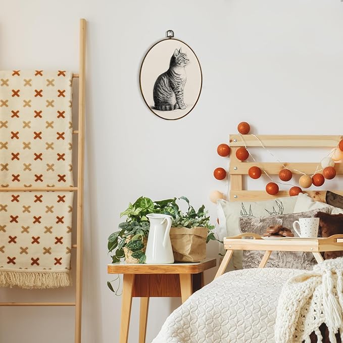 dvhdajed Vintage Cat Oval Wall Art Decor,Cute Cat Prints Framed Canvas Art,Gifts for Kitty Lovers,Neutral Beige Antique Kitty Oval Wall Hanging Decorations for Kitchen Nursery Bedroom, 8.7x11.3 Inch