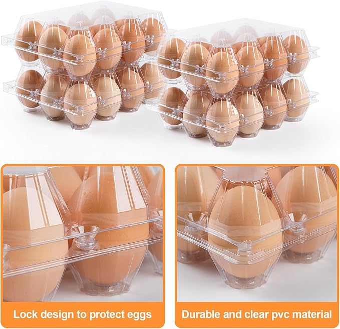 100 Pack Plastic Egg Cartons Cheap Bulk,1 Dozen Clear Empty Egg Cartons for Chicken Eggs 3x4 Grids,Reusable Egg Carton for Family, Chicken Farm, Markets Display