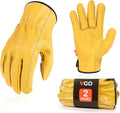 Vgo... 2-Pairs Unlined Men's Pigskin Leather Work Gloves, Drivers Gloves (Size XL, Gold, PA9501)