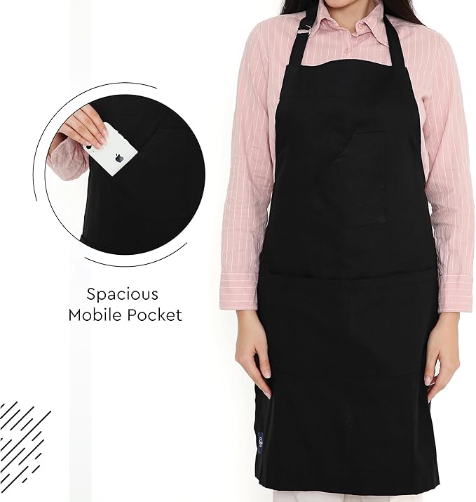 Encasa XO Adjustable Kitchen Cotton Apron With Pockets & Towel Holder Of Size 27x33 in (Full Black) for Men & Women Chefs For Cooking & Baking in Home, Restaurants & Barbeque