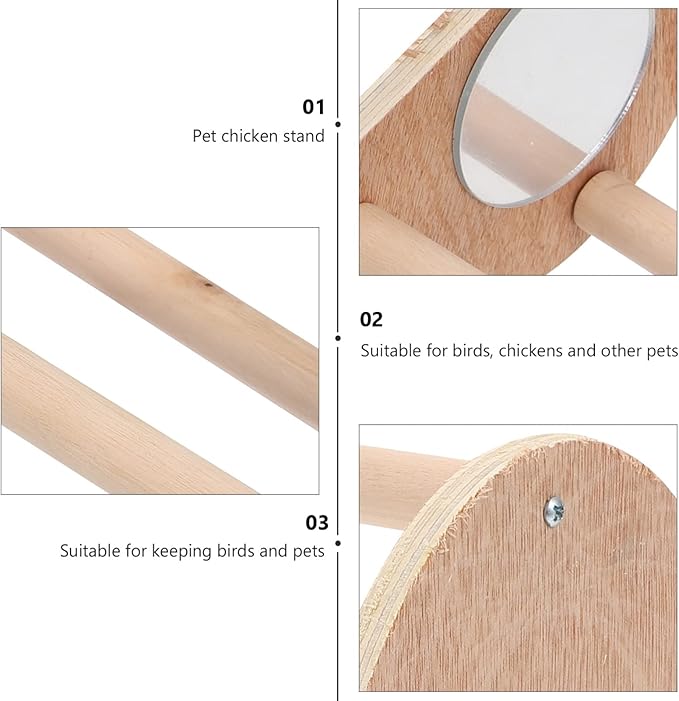 POPETPOP Wood Chicken Perch with Mirror Roosting Bar Training Perch Standing Stick Rack Fun Toys for Coop and Brooder Bird Hens Parrots Macaw