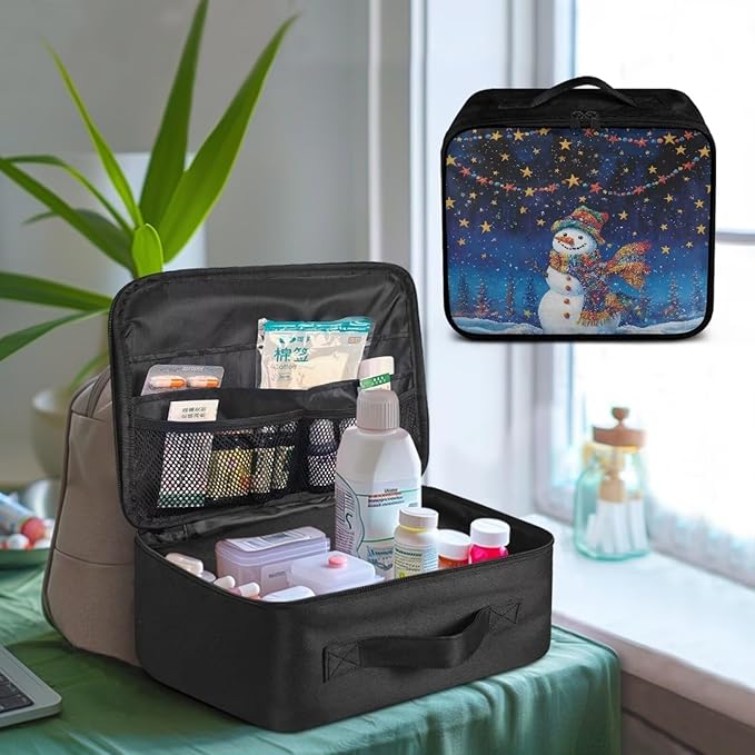Rnyleeg Christmas First Aid Bag Empty First Aid Kits for Businesses Emergency Medical Kit for Home, Office, Car, Outdoor, Boat, Camping, Hiking Cute Snowman Star Print