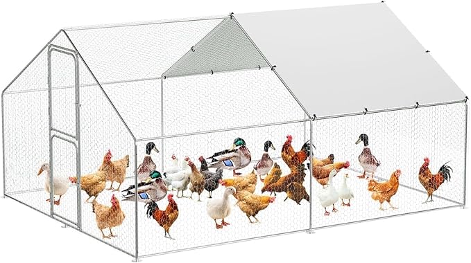 Large Metal Chicken Coop, Walk-in Poultry Cage, Chicken Run Pen House with Waterproof & Anti-Ultraviolet Cover Chicken Coop Run with Double Lockable Doors for Outdoor and Backyard 9.8 x 13.1X 6.6ft