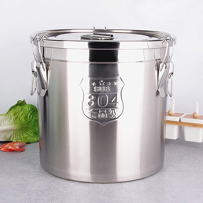 Stainless Steel Canister Rice Bucket Airtight Canister with Lids, 304 Stainless Steel Metal Food Storage Containers Kitchen Canisters for Rice, Flour, Grain, Coffee Bean 12L