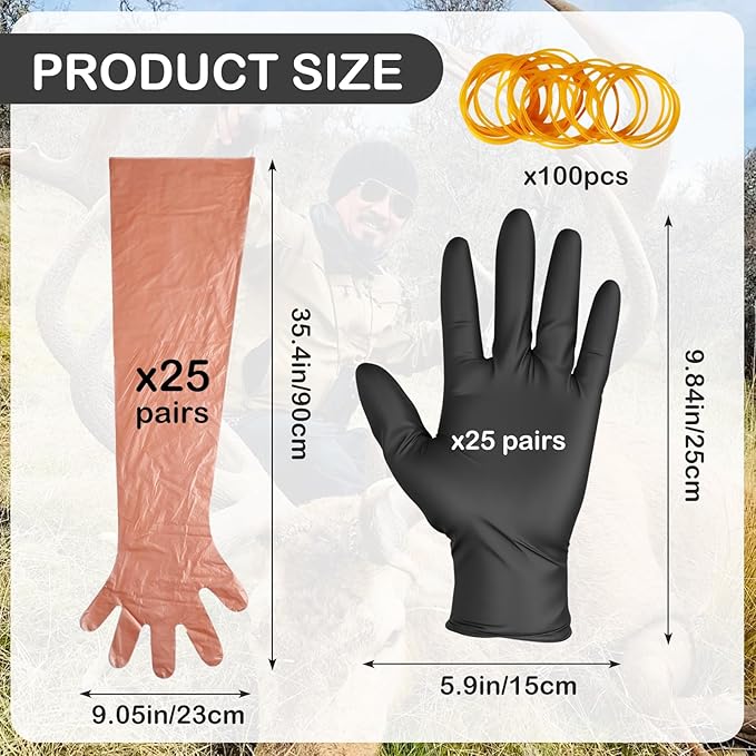 50 Disposable Field Dressing Gloves Veterinary Insemination Rectal Long Gloves, Extra Long Sleeve Full Arm