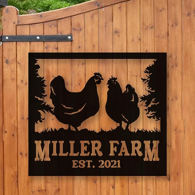 Personalized Chicken Coop Metal Sign Custom Hen House Nameplate Rustic Farmhouse Barnyard Wall Art Backyard Poultry Plaque Outdoor Homestead Decor Gifts for Farmers Chicken Lovers Homesteaders