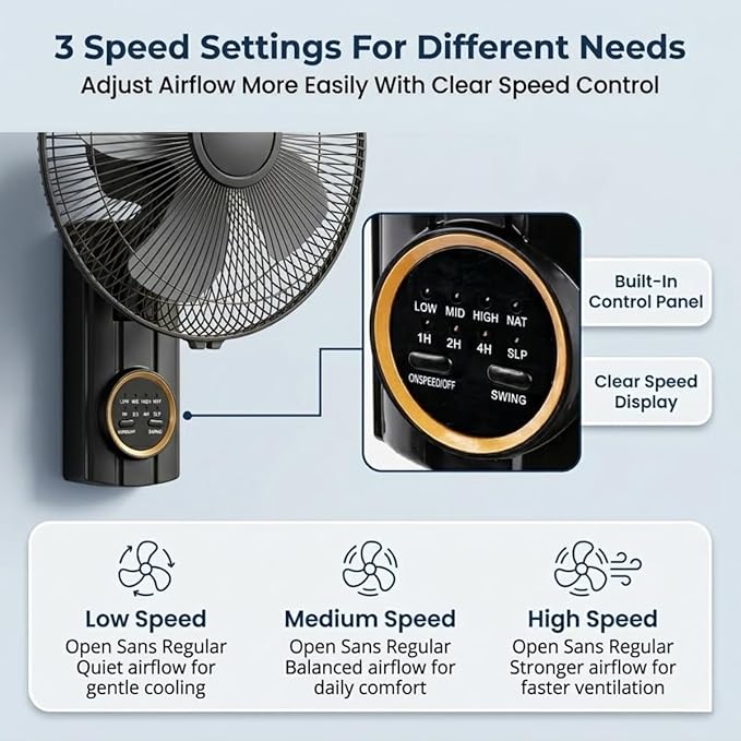 Rechargeable Outdoor Solar with Remote Control, 16" Wall Mounted Fans Oscillating Indoor with Remote Control, Solar Exhaust Fan for Chicken Coop, 3 Speeds, Timer, Adjustable Tilt