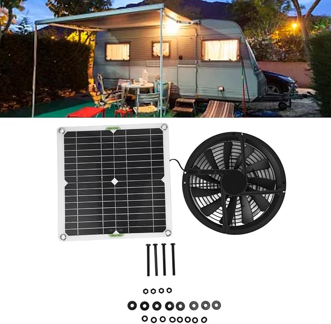 Solar Panel Fan Kit, 10In 100W Solar Panel, Round Ventilation Case Exhaust Fan for Small Chicken Coop, Greenhouse, Shed, Pet House, Window Exhaust