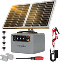 6-12KV Adjustable Output Solar Charger,30 Miles Solar Electric Fence Charger,1.5J Solar Fence Charger,15W Solar Powered Electric Fence Kit for Livestock,24H Uninterrupted Protection
