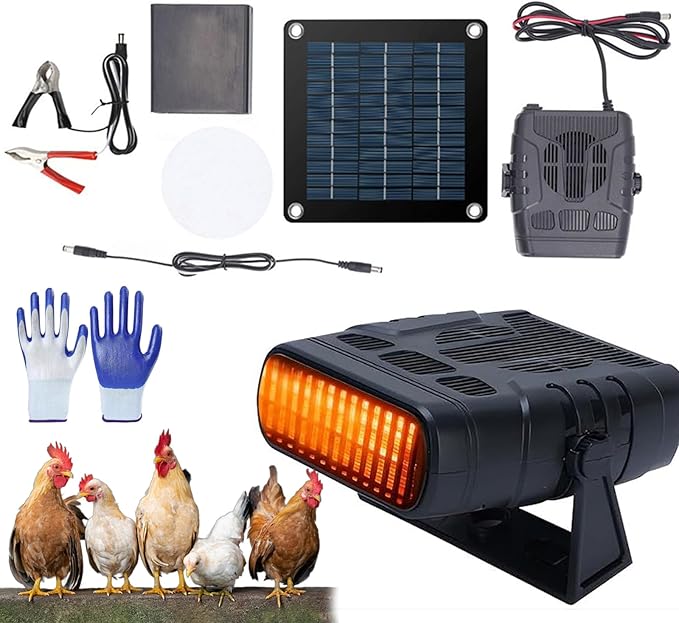 Solar Heater for Greenhouse, Livestock Heater Kit with Solar Panel, Overheat Protection Poultry Warming System for Chicken Coops, Greenhouses, Solar Powered Waterproof Outdoor Heater (SET A)