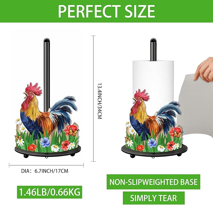 Rooster Paper Towel Holder, Rooster Decor for Countertop Cute Farmhouse Home Table, Housewarming Birthday Gifts for Farm