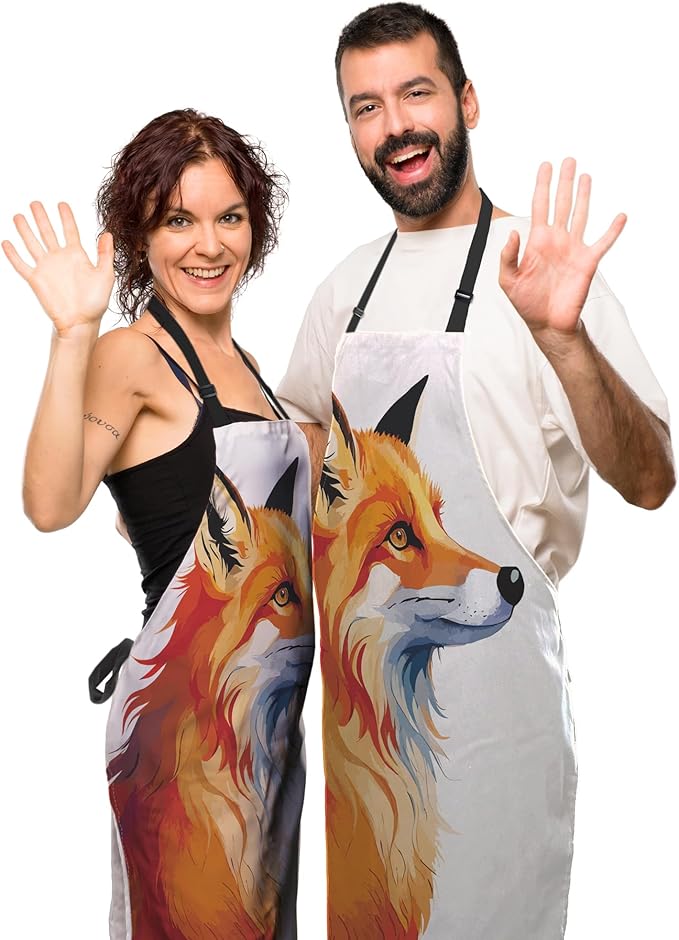 Chef Apron for Women Watercolor Fox Art Fun Aprons for Men for Kitchen Cooking Restaurant BBQ Painting Crafting 27” (W) x 31” (H), Waterproof Aprons