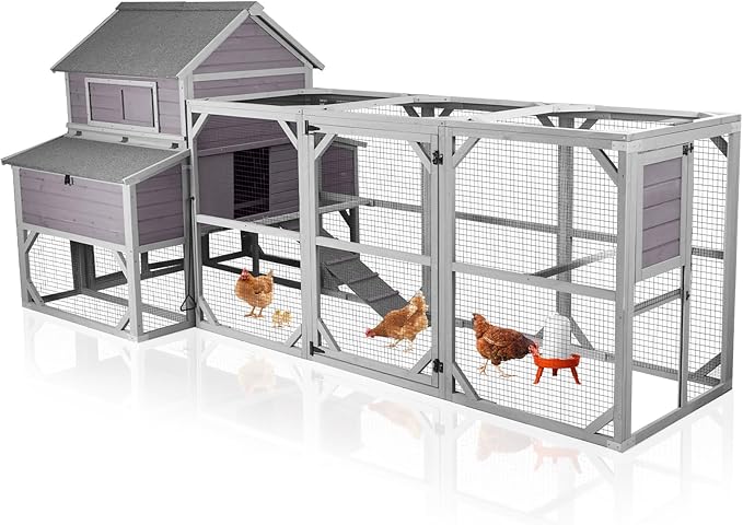 Aivituvin Extra Large Chicken Coop for 10-15 Chickens, Reinforced Structure Outdoor Wooden Chicken House with 6 Nesting Boxes, Extended Run, Waterproof Roof, Iron Edge, 137" L x 63" W x 62" H