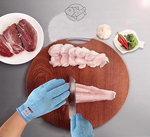 Cutting Gloves, 2 Pairs of Cut Resistant Gloves Food Grade, Cut Resistant Gloves for Kitchen, Oyster Shucking, Fish Fillet Processing, Carving Wood and Gardening(Large-Blue)