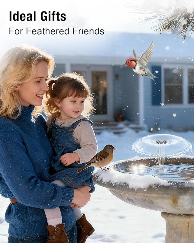 500W Bird Bath Heater with Fountain, Outdoor Cast Aluminum Submersible De-Icer with Thermostat, Birds Bath Water Heater for Winter, Chicken Waterer & Pond Heater with 9.8 Ft Cord