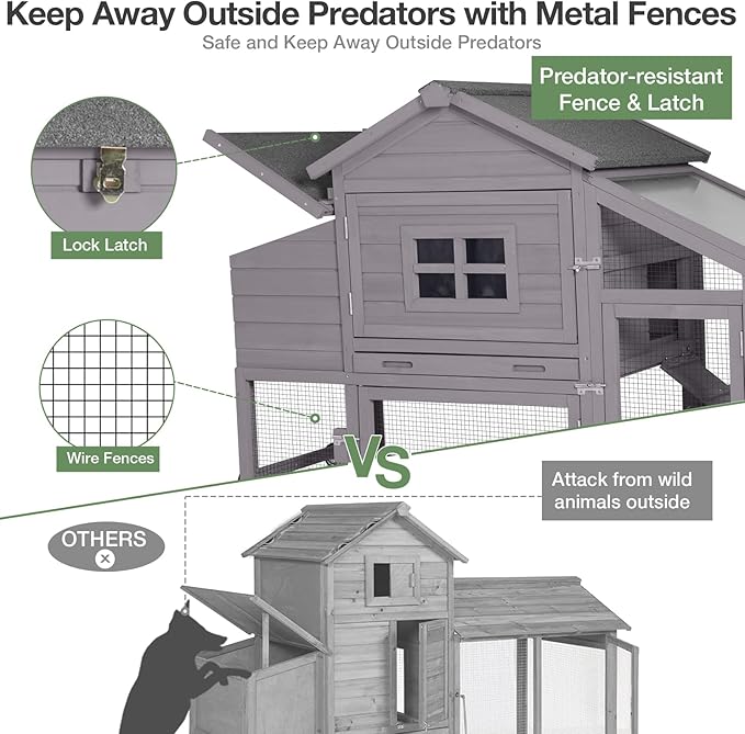 Mobile Chicken Coop with Wheels, Outdoor Hen House with Leak-Proof Tray, UV-Resistant Roof & Nesting Box for Chickens, Ducks, Rabbits (Grey)