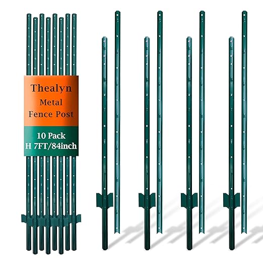 Fence Posts 6 Feet, Pack of 10, Metal Fence Poles U Post Sturdy Duty Fence Stakes Step in Post No Dig Fence Post for Garden Wire Fence Steel Sign Post (Requires Assembly)